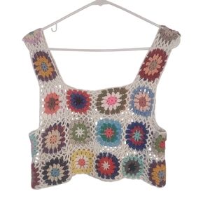 Crocheted Granny Square Crop Top One Size See Description